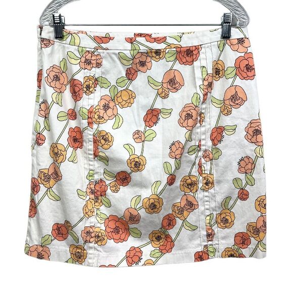 Ann Taylor Loft‎ Womens Floral Skirt A Line Stretch Side Zip White Peach Rose 12 - Picture 3 of 6
